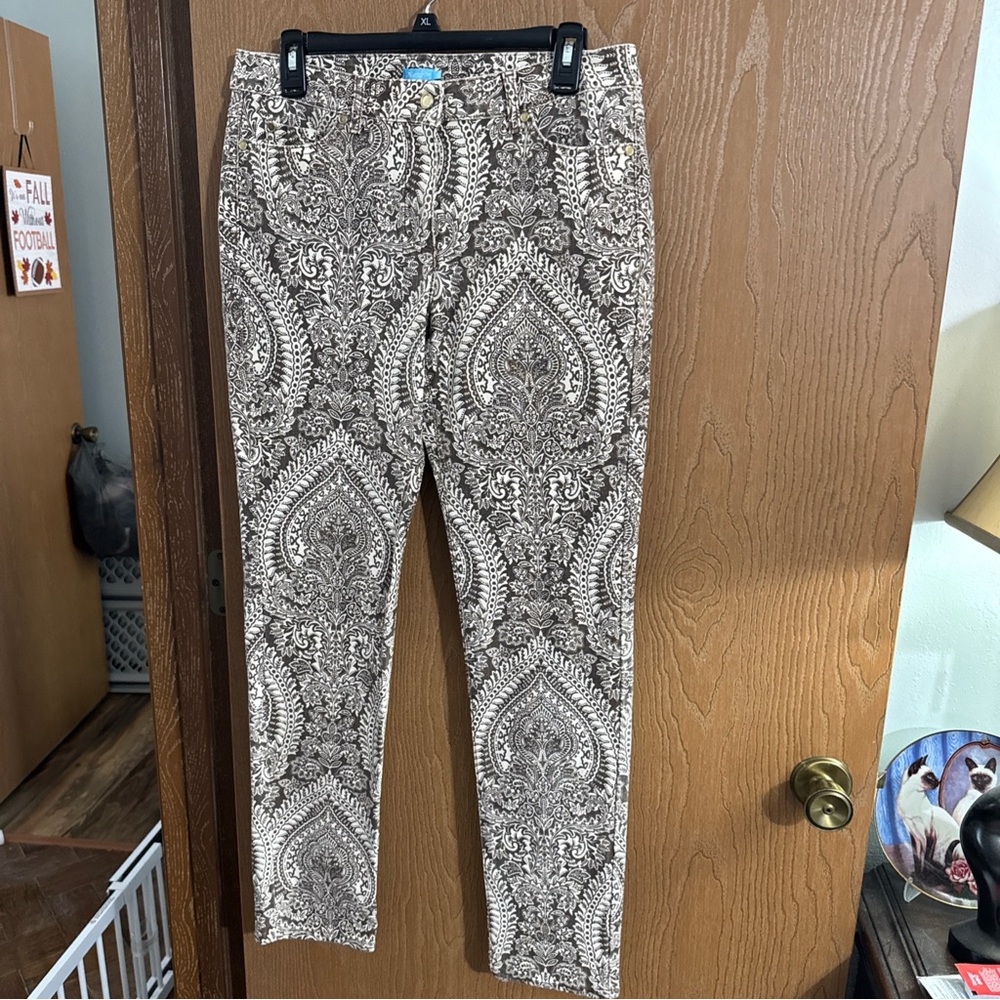 J. McLaughlin Lexi Jeans Brown Paisley Pattern Straight Leg Size 10